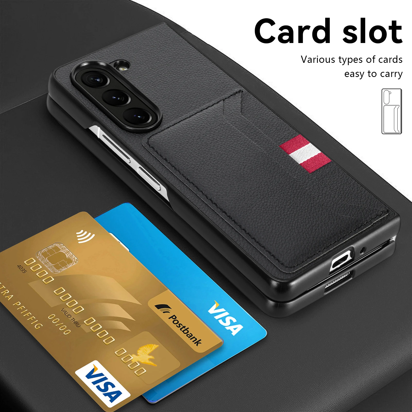 Anti-Scratch Business Leather Card Holder Case for Samsung Galaxy Z Fold 6 5 3 4 Fold5 fold6 Fold4 Fold3 5G Fold 2 Fold2 Cover