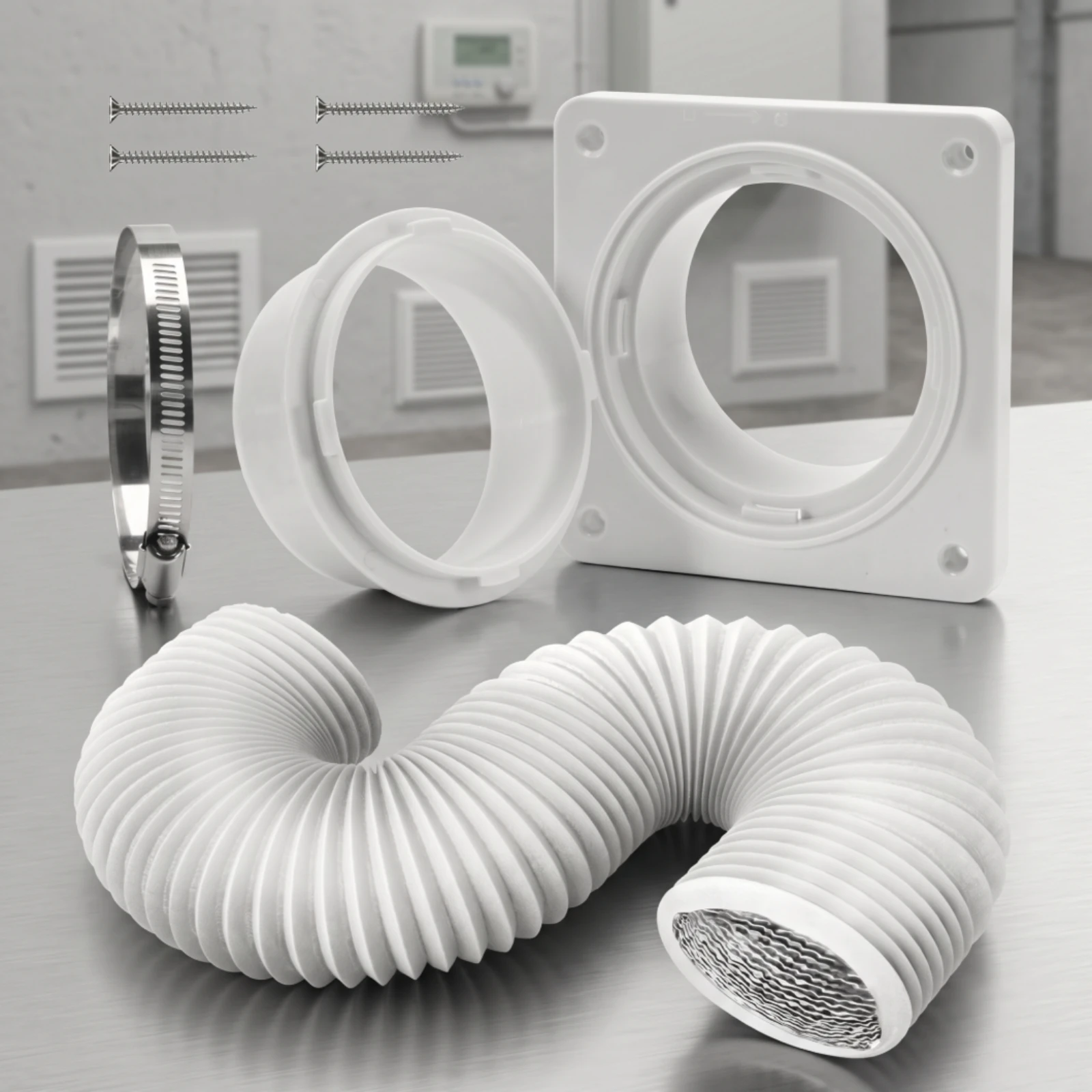 Dryer Vent Wall Flange Kit Slim-Profile Dryer Vent Connector with Screws Wall Ducting Kit Good Sealing Hardware Sealed
