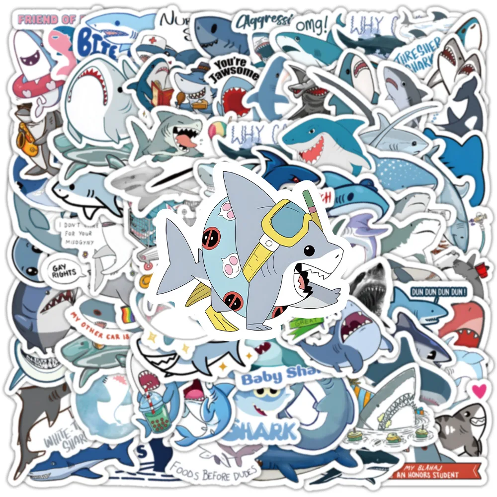 100PCS Cute Shark Cartoon Animal Stickers Decorated Notebook Diary Skateboard Stationery And Toys DIY Decal