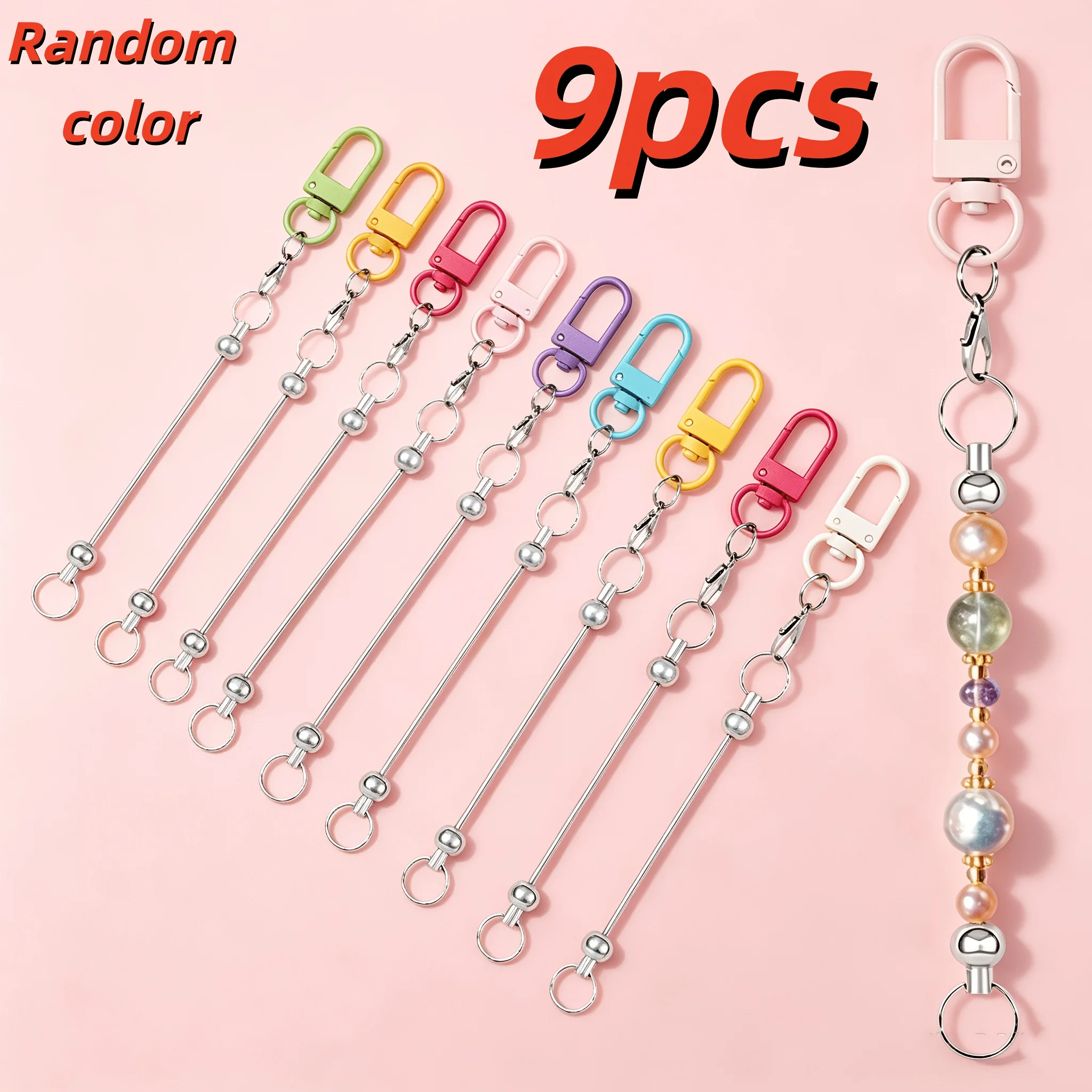 9Pcs Bead Keychains Mens Key Rings Bulk Blank Bead Additions For Key Chain Making Pendant Craft Gifts Random Colors
