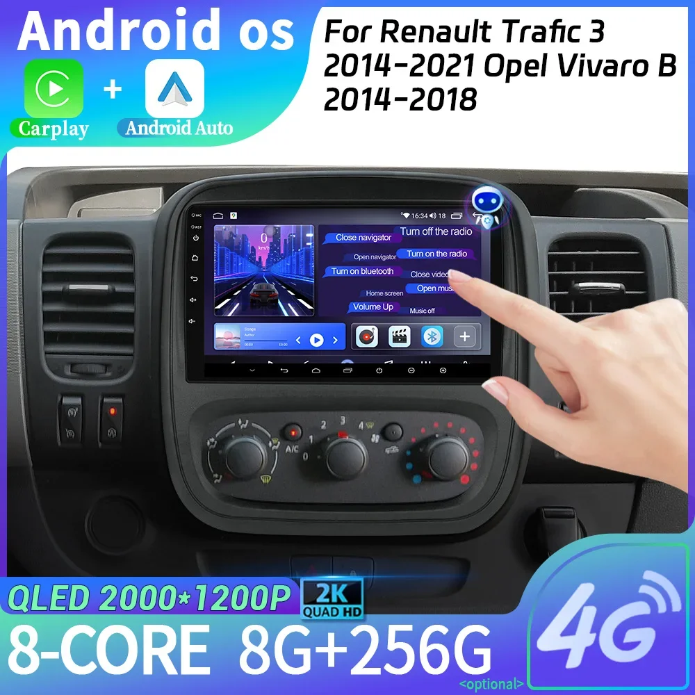 

Car Radio Multimedia Navigation Android 14 Stereo Head Unit Screen For Renault Trafic 3 2014-2021 Opel Vivaro B 2014-2018