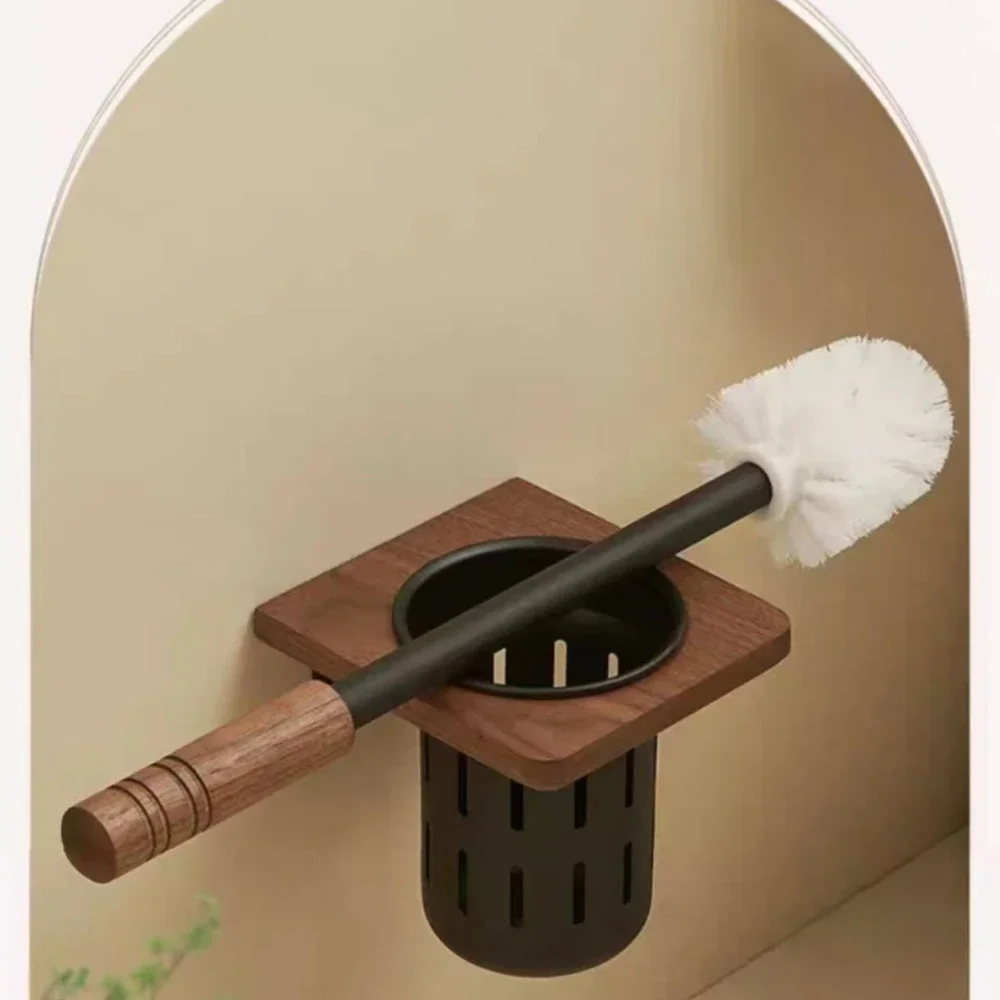 Imagem -02 - Noz Metal Toilet Brush Holder Montado na Parede Não Morto Cremalheira de Armazenamento Prateleira do Banheiro wc Conjunto Acessórios