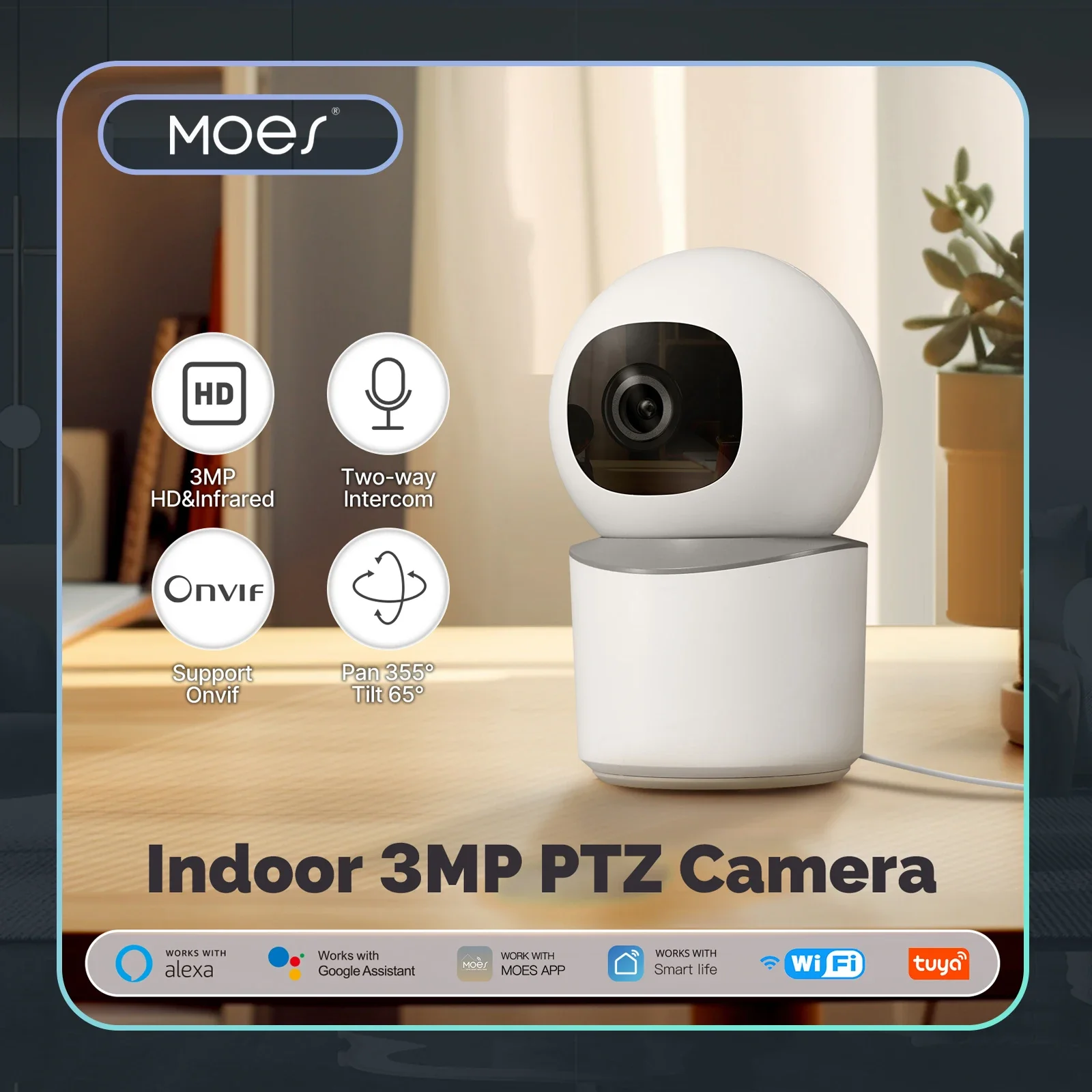 

MOES Tuya WiFi Indoor Pan/Tilt Smart Security Camera 3MP HD Infrared Night Vision Motion Tracking Sound Detection Support Onvif