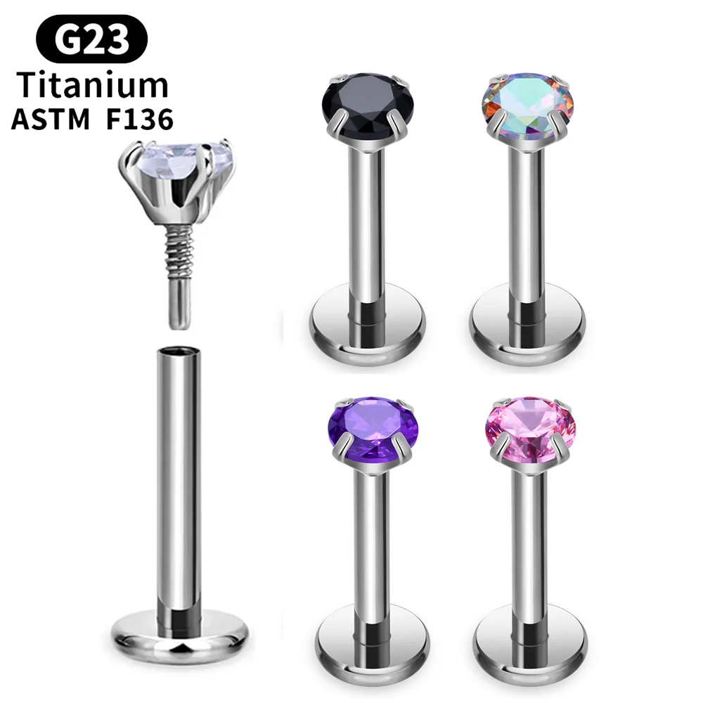 5/1pcs G23 Titanium Long toothed Labret Ear Stud zircon 16G Cartilage Helix Tragus Nose Stud Lip Earring Body Piercing Jewelry