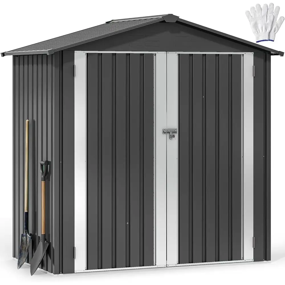 

6x4ft Lockable Steel Shed with Sloped Roof for Outdoor, Patio, and Backyard Storage - Gray