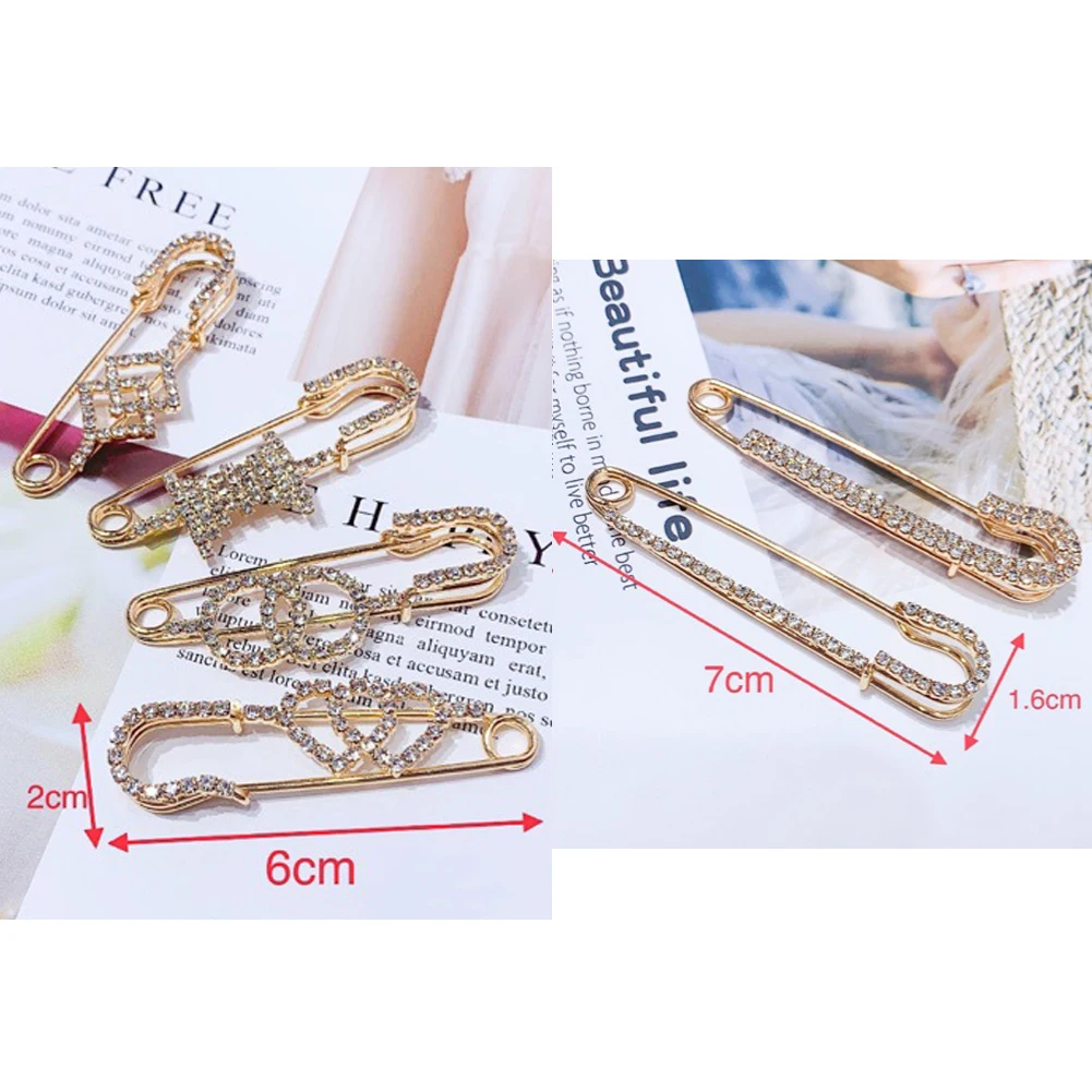 Trendy Popular Rhinestone Pins For Pants Waist Adjustment Buckle Safety Brooches For Women Accessories Korean Simple Gifts