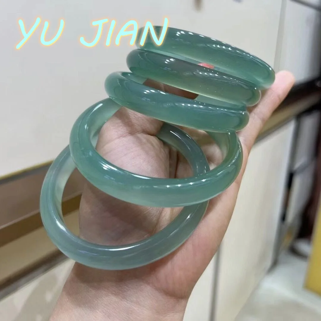 

Exquisite 5A Ice Seed Oil Cyan Chalcedony Thin Thick BANGLES New Product Agate Female Jade Bracelet Handring Fine Jewelry