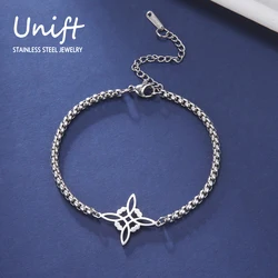 Unift Stainless Steel Witch Knot Bracelet Wiccan Protection Jewelry Men Women Stainless Steel Charms Bracelet on Hand Box Chain