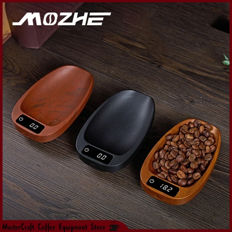 MOZHE Digital Coffee Weighing Scale Portable Wood Grain Coffee Bean Dish For Pour Over Espresso Brewing Home Bar Use