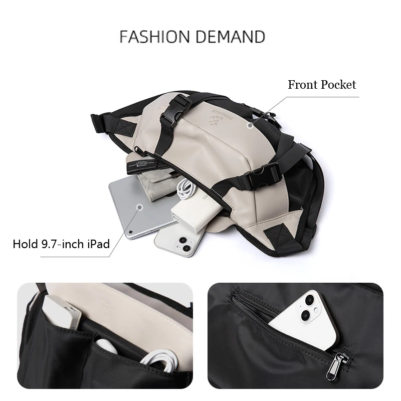 Imagem -03 - Bolsa Crossbody Masculina Impermeável Splicing Sólido Grande Espaço Ipad Zip Viagem Durável Moda em Namoro Casual Japonesa 9.7