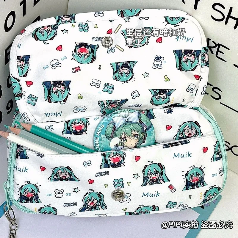 New Hatsune Miku Cute Anime Cartoon Miku Multifunctional Large Capacity Pen Bag Kawaii Learning Stationery Stationery Box Gift