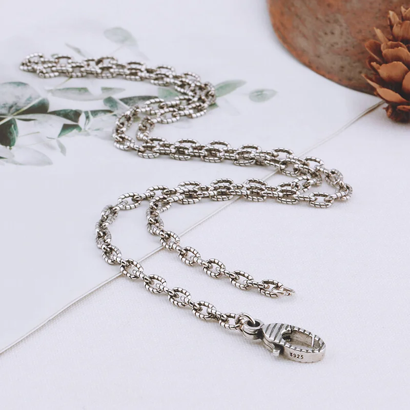 BOCAI Sterling Silver S925 Charn Necklace New Fashion Simple Strip Pattern Neck Chain Pure Argentum Jewelry for Men Women