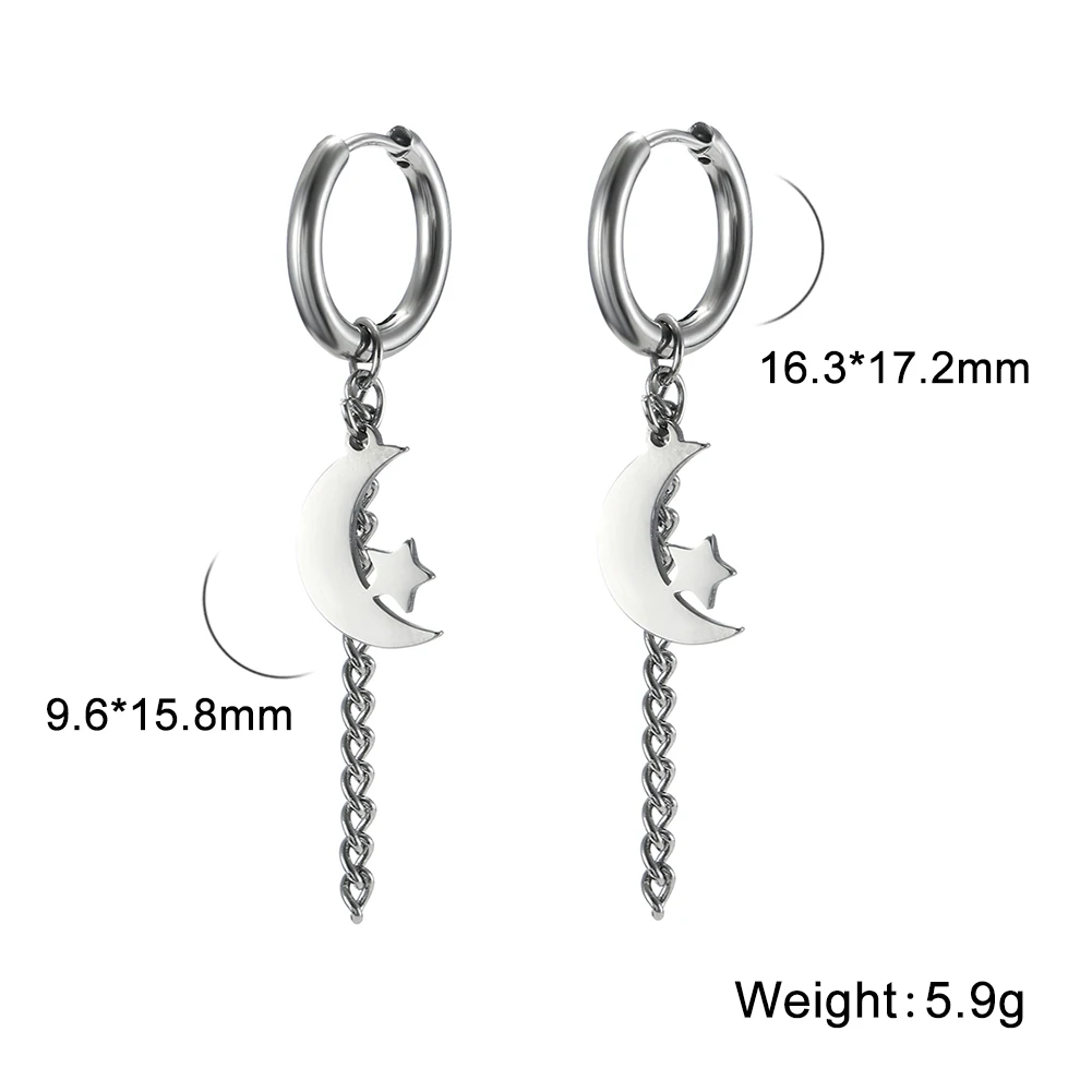 Kkjoy Edelstahl Neue Design Kette Hoop Ohrring Für Frauen Hohl Solide Stern Mond Anhänger Knorpel Ohrring Piercing Schmuck – Detail 18