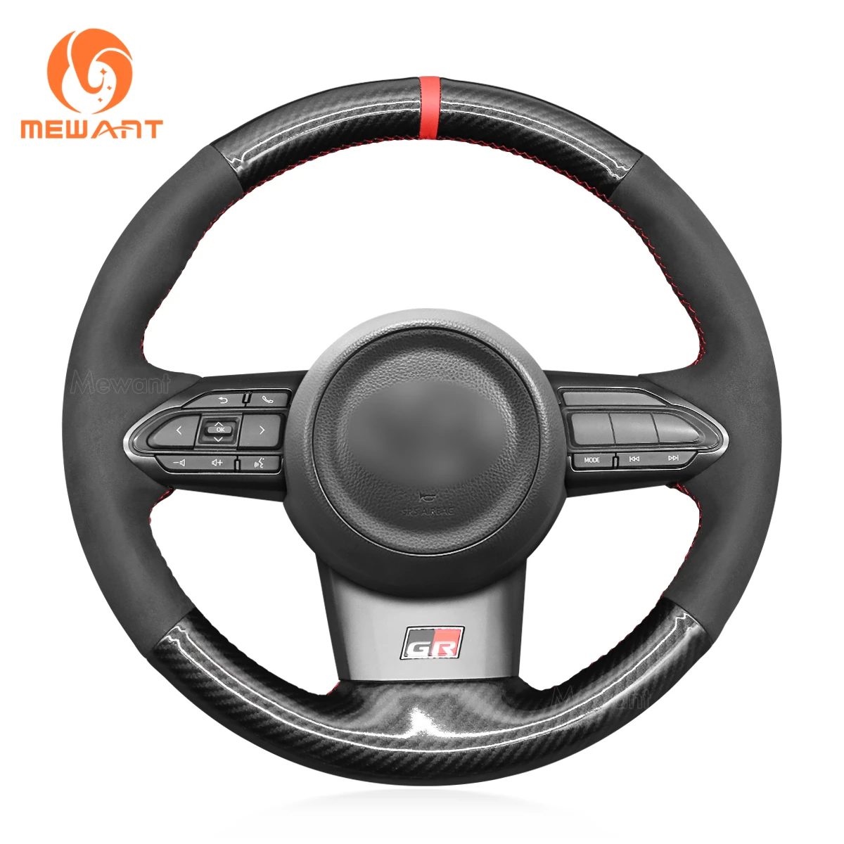 

MEWANT Black PU Carbon Fiber Suede Steering Wheel Cover for Toyota Yaris GR 2020 2021 2022