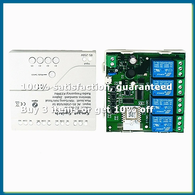 4CH Tuya Zigbee Smart Switch Module 85-250V Relay Smart Home Remote Control Works with Gateway for Home-AD33