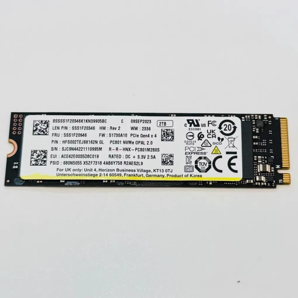 PC801 512G 1T 2T 2280 M.2 PCIe4.0 * 4 NVME ACNS075 control principal 256G para unidad de estado sólido de computadora SKhynix caché independiente