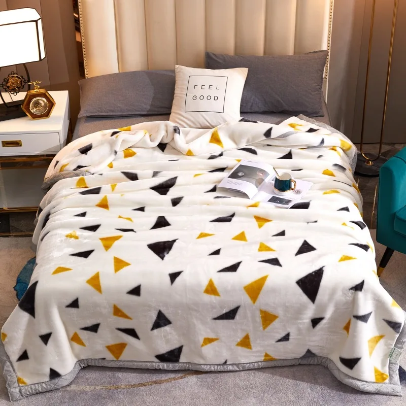 180x220cm Home Blanket Double Layered Encrypted Plush Fur Coral Fleece Quilt Winter Dormitory Sofa Keep Warm Sheet Bed Cover
