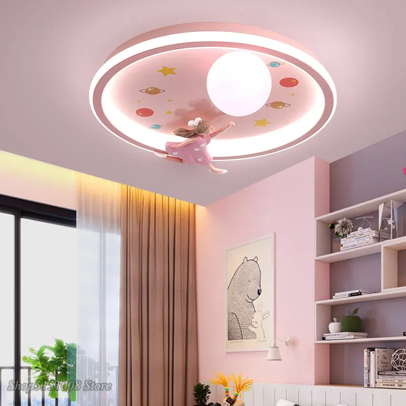 Pink Children\'s Room Lamp Girl Cartoon Ceiling Lamp Living Room Chandelier Round LED Lights Modern Bedroom Indoor Light Fixtures