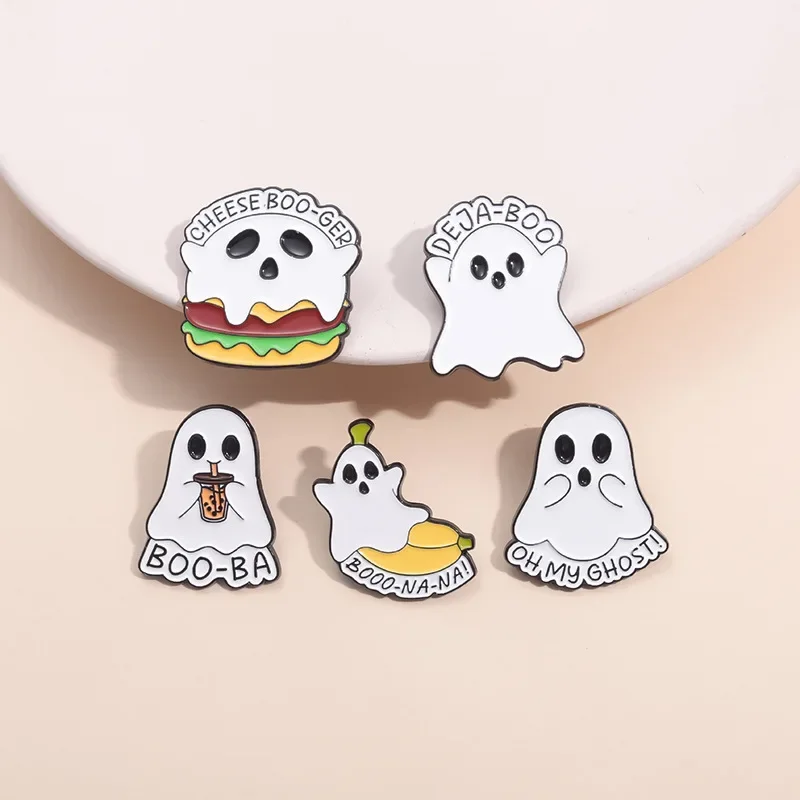 

Cute Food Ghost Brooch Enamel White Halloween Horror Burger Badge Metal Boys and Girls Bags Clothes Collar Pins Gift Souvenir