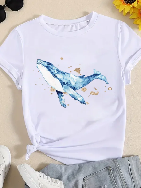 

Magnificence Majestic Blue Whale Print Women T-shirt New Trend Aquarium Lover Female Shirt Voguish Comfort Outdoor Girl Tee