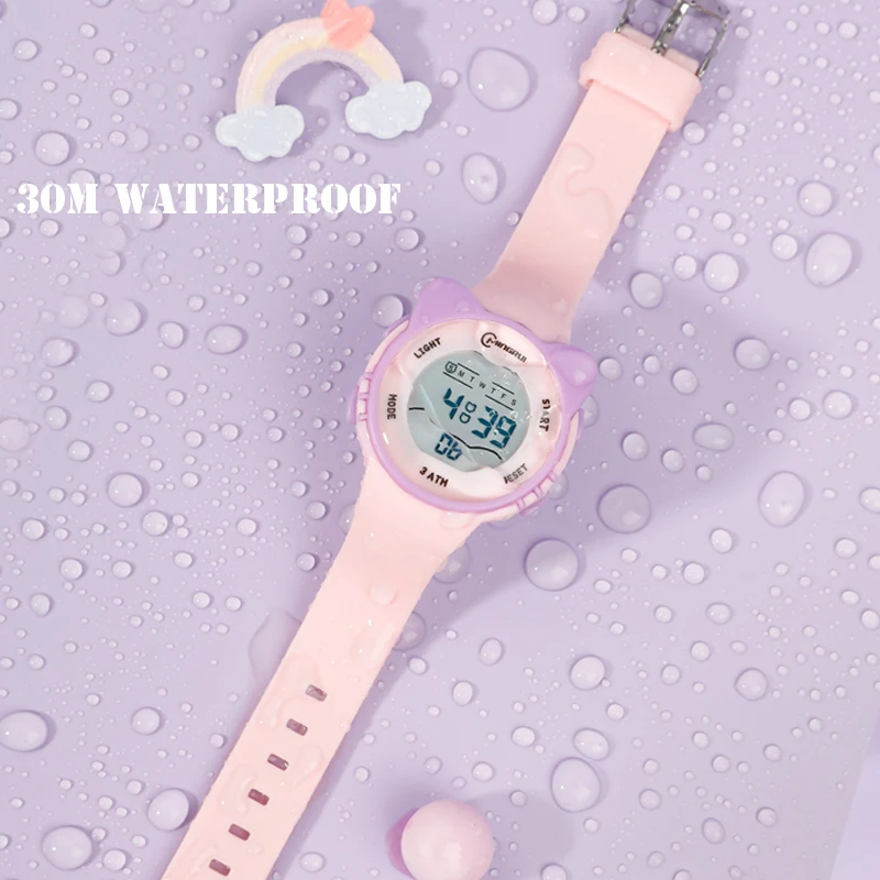 Kinder Horloge Meisjes Jongens Roze Schattige Miauw Ster Horloges Kinderen Sstudent Mode Waterdichte Wekker Cijfer Elektronisch Horloge Cadeau