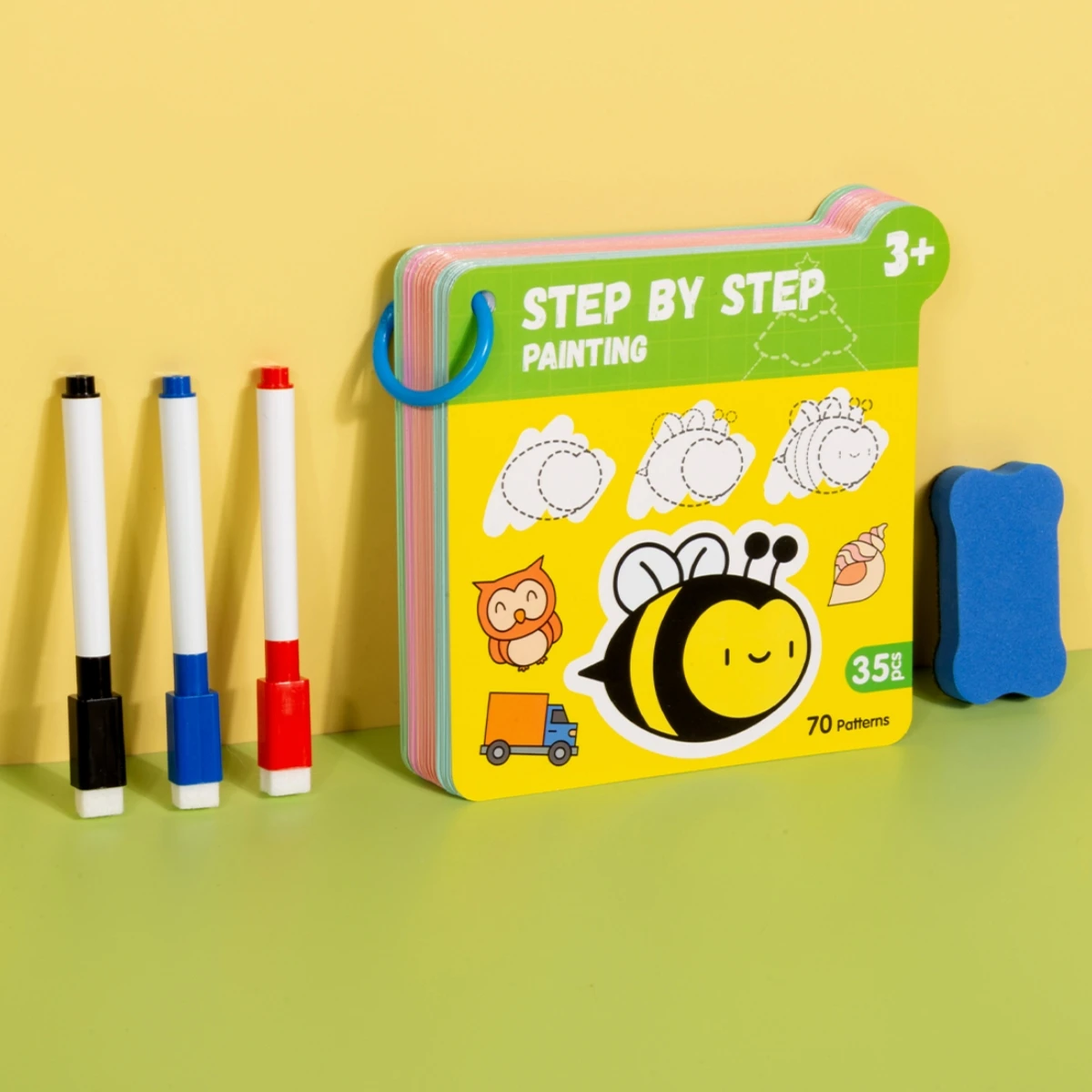 70-patronen Stap-voor-stap Leren Eenvoudig tekenkaartboek, herbruikbare graffitiset, cartoon educatieve lijntekening Inleidende verlichting, leermiddelen voor kleuters, tekenvaardigheden en pencontroletraining