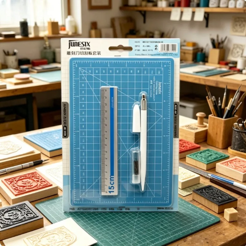 Multifunctional Craft Cutting Pad Set Single-Sided Cutting Mat A5 with Carving Knife Ruler for Leather Process DIY Carving - view 2