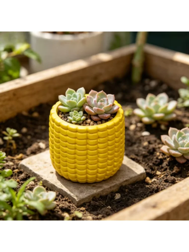 Corn Kernel Textured Small Flower Pot, Corn‑Shaped Window Sill Planter for Succulents Mini Green Plants