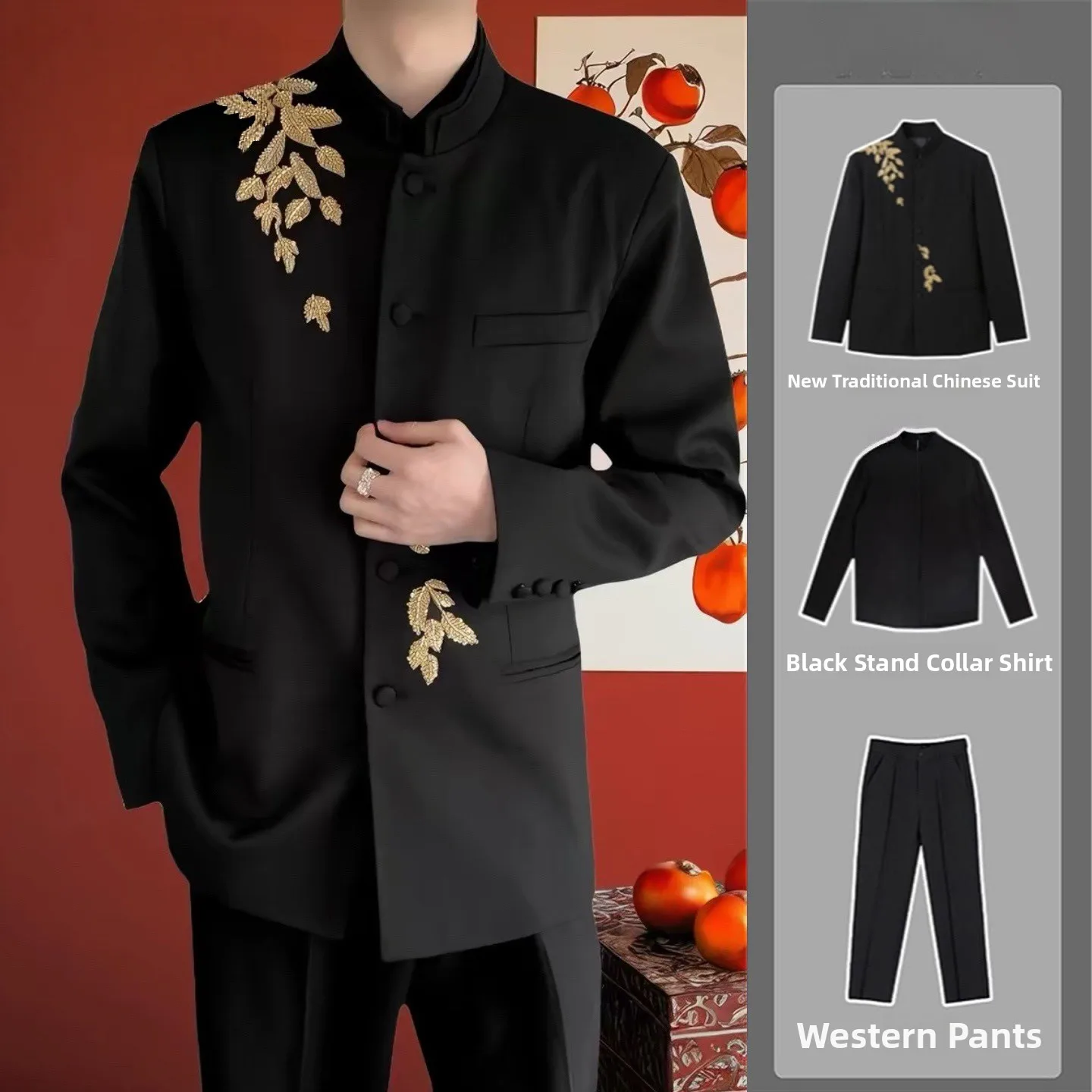 New Chinese Style Groom's Suit Student Graduation Version Stand Collar Tang Costume Class Uniform Men's Western Wear
