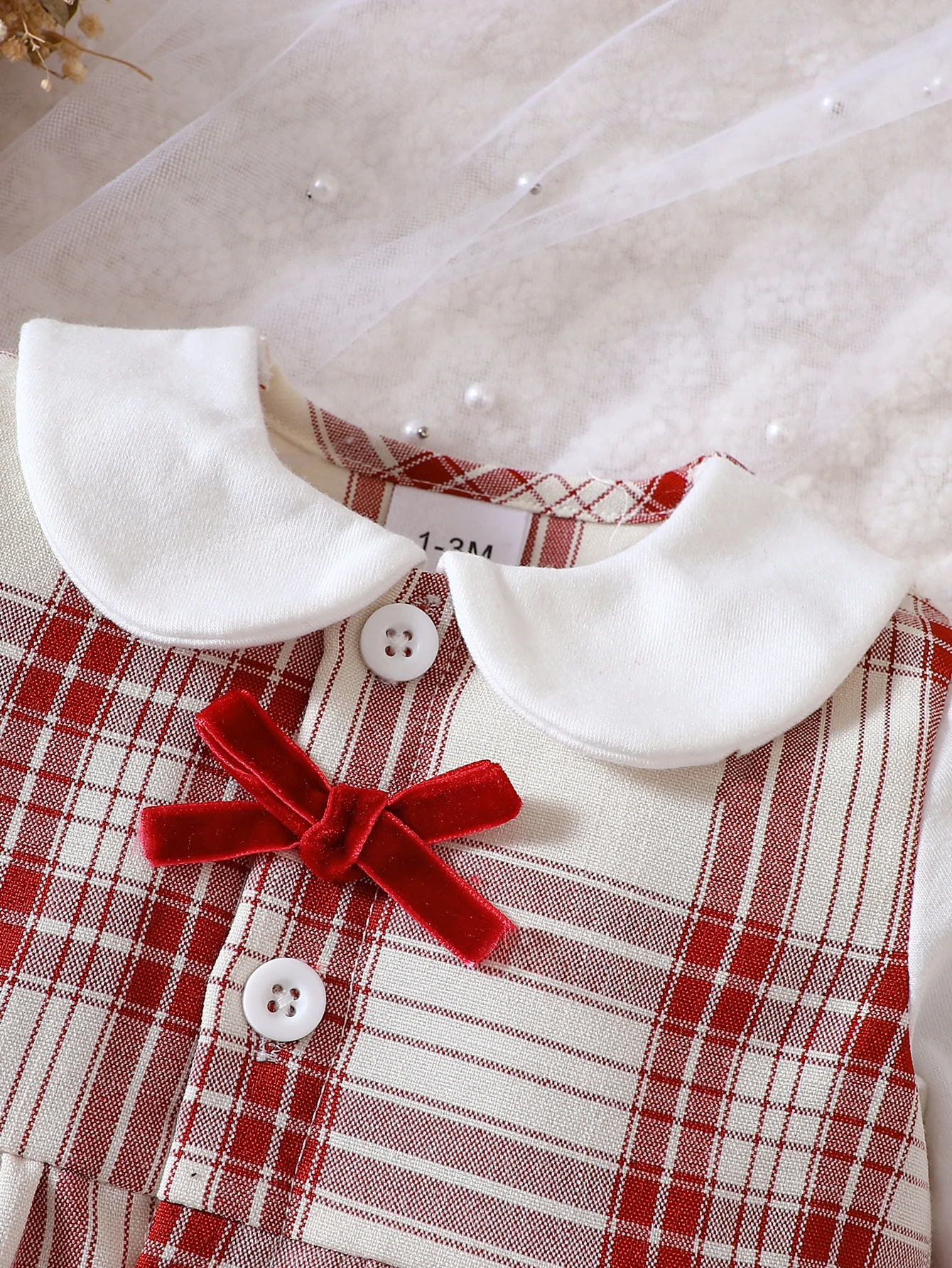 Spring  Autumn Girls Dress Round Neck Long Sleeved Bow Button Checkered Fluffy Dress Fashionable Cute Infant Child