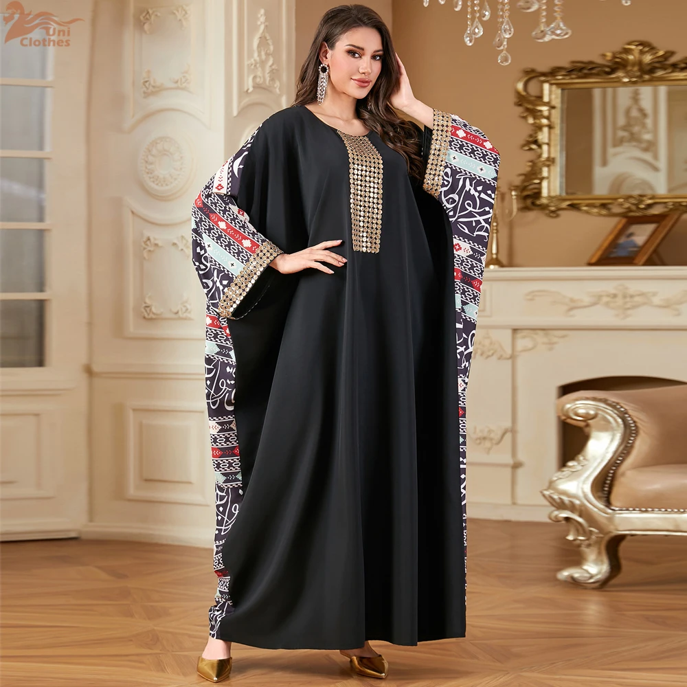 

Eid Women Muslim Dress Batwing Sleeve Robe Femme Musulmane Islam Clothing Morocco Caftan Turkey Kaftan Ramadan Dubai Abaya Gown