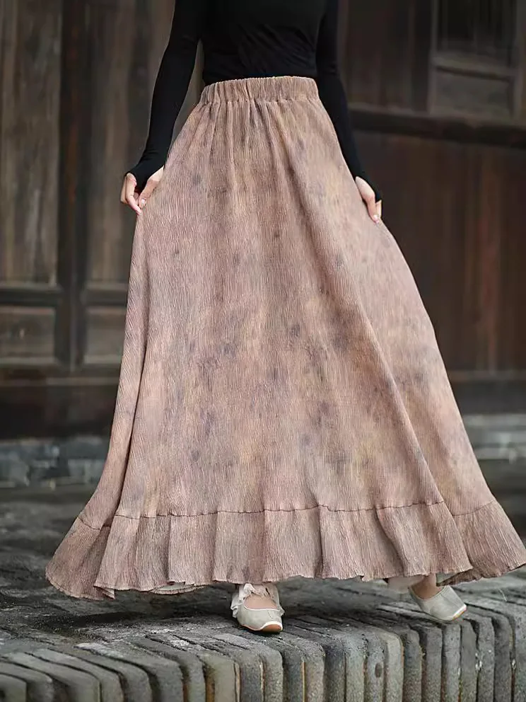 TIYIHAILEY Long Maxi Women Print Skirts New Fashion A-line Elastic High Waist 2026 New Vintage Ladeis Skirts