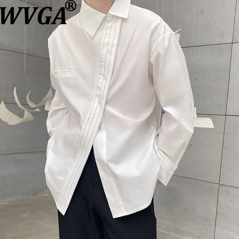 

WVGA Striped Patchwork Asymmetrical Collar Long Sleeve Shirt For Men Spring Summer Niche Chic Casual Fashionable Tops Ins W21575