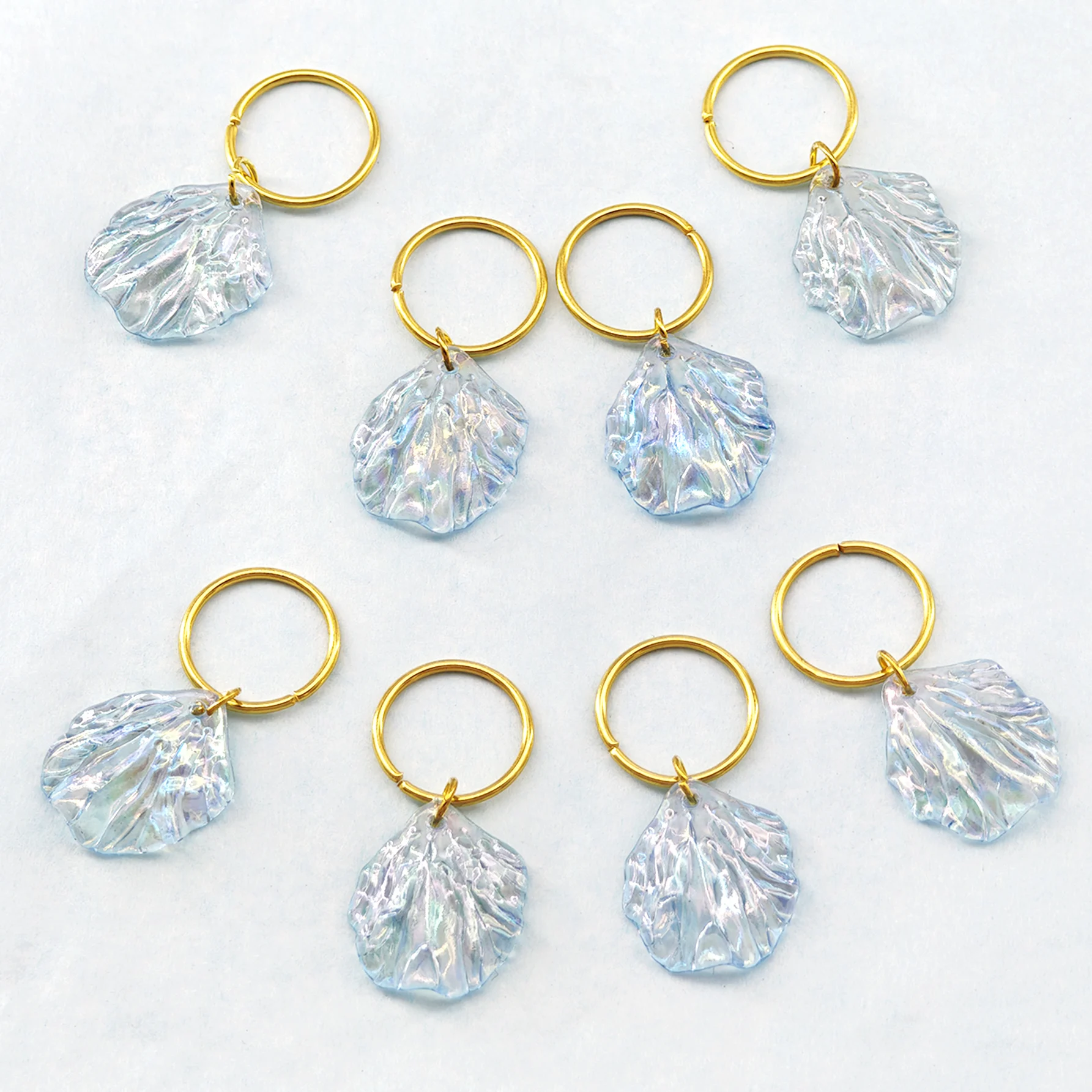 8pcs Blue Gradient Shell Hair Rings – Coastal Elegance Adjustable Summer Boho Hair Cuff for Women's Braids