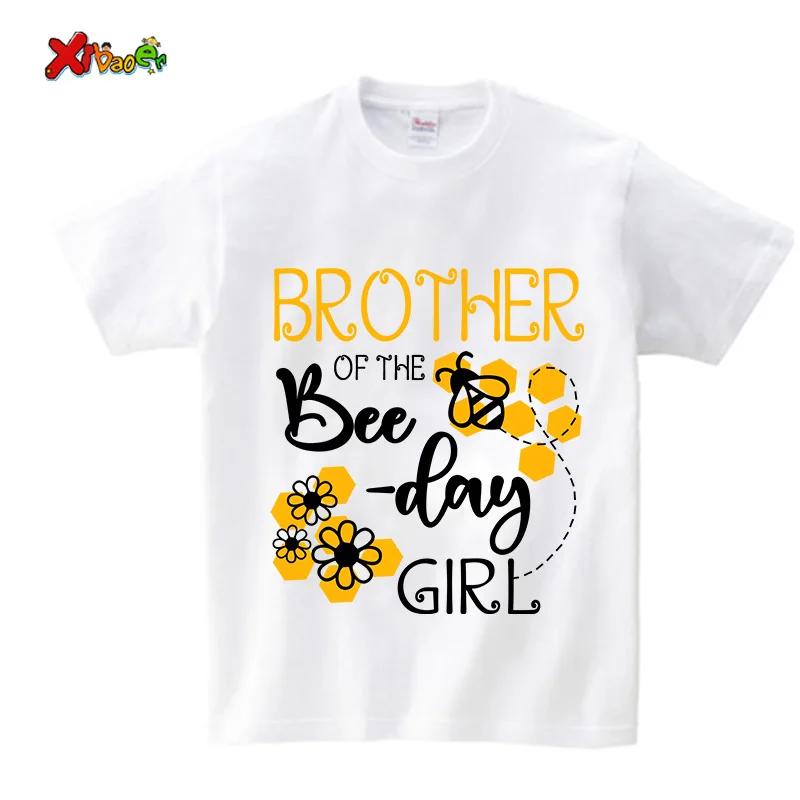 Birthday Girls T Shirt Family Matching Clothes Gift Cartoon Honeybee Printing Shirt Custom Name T-shirt Give Away Kids Stickers