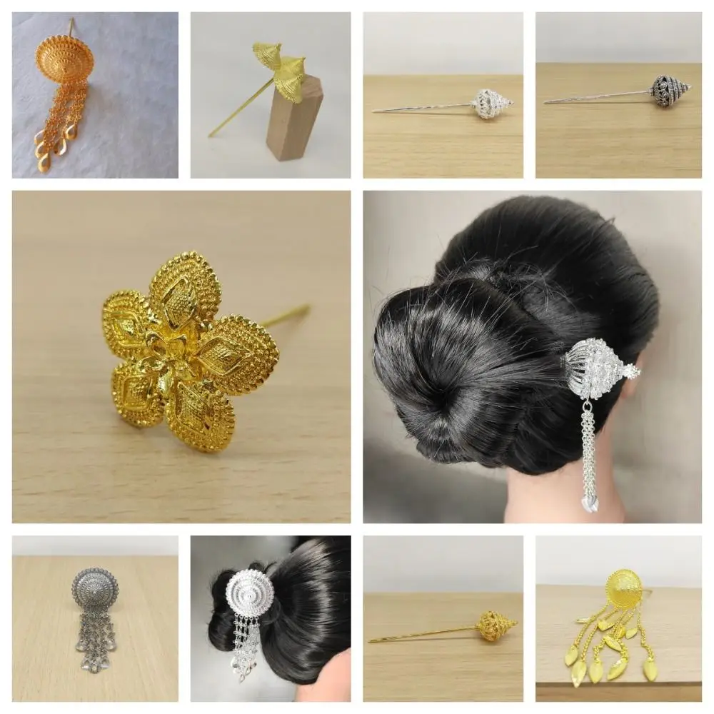 Ancient Style Headwear Thai Headdress Leaf Ancient Hanfu Headwear Metal Hair Sticks Umbrella Pagoda Dai Style Hair Clip Women