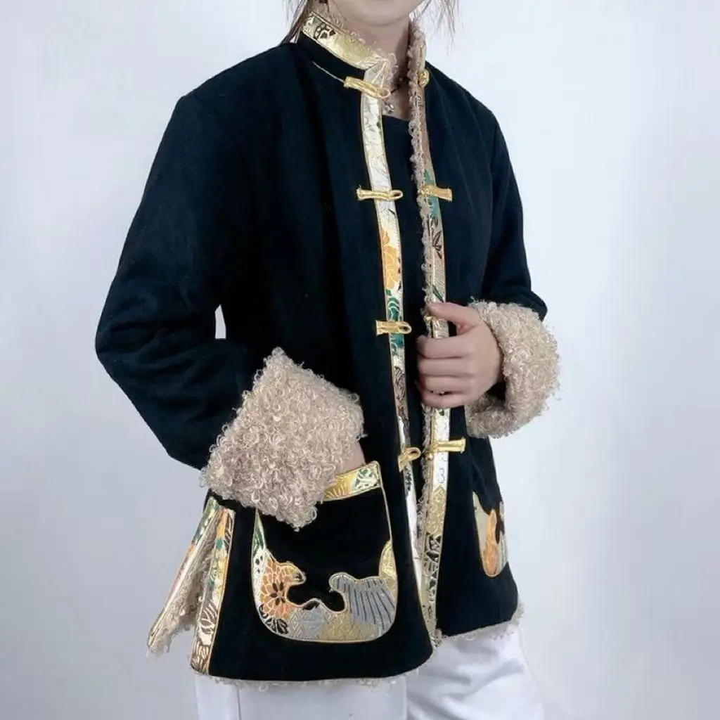 

2025 Winter Tibetan Style Cotton Coat Men Women Thciken Velvet Anti-cold Tops National Style Zang Outfits New Year Jackets Male