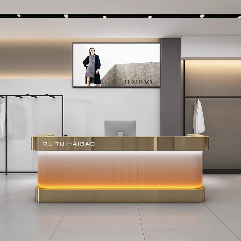 الحد الأدنى مكاتب الاستقبال Led الجمال الفاخرة فريدة من نوعها متجر بار صالون مكاتب الاستقبال الرفوف الحديثة الأثاث التجاري Mostrador