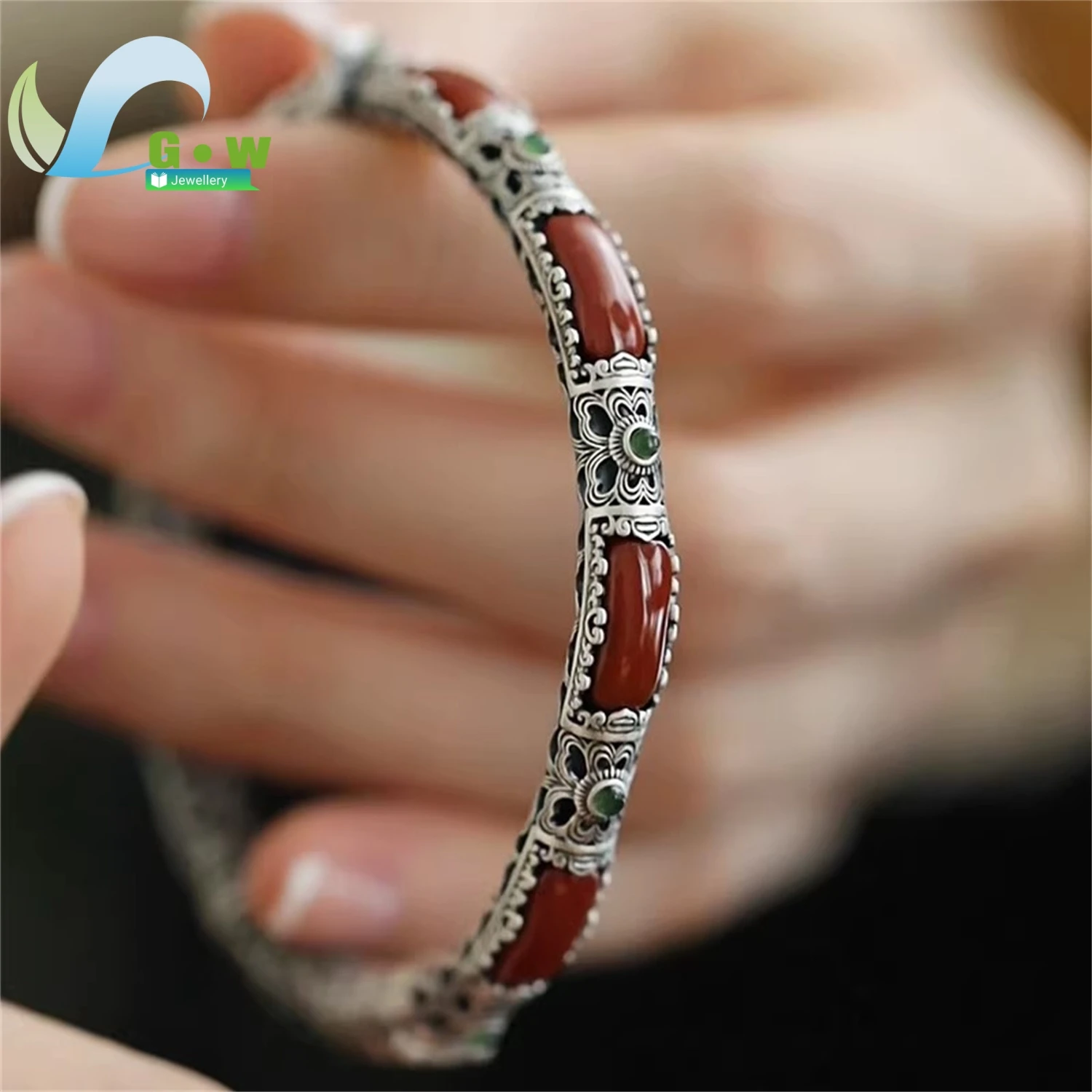 

Новый женский ажурный браслет-манжета в китайском стиле, винтажный этнический браслет из серебра 925 пробы, красный агат, регулируемый роскошный модный ювелирный подарок, драгоценный камень