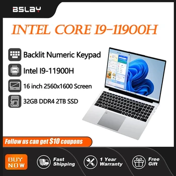 인텔 코어 I9-11900H 노트북, 지문 잠금 해제, 16 인치, 32 GB, DDR4, 2TB SSD, 8 코어, 16 스레드, 4.9 GHz, 와이파이 6 HD 카메라 컴퓨터