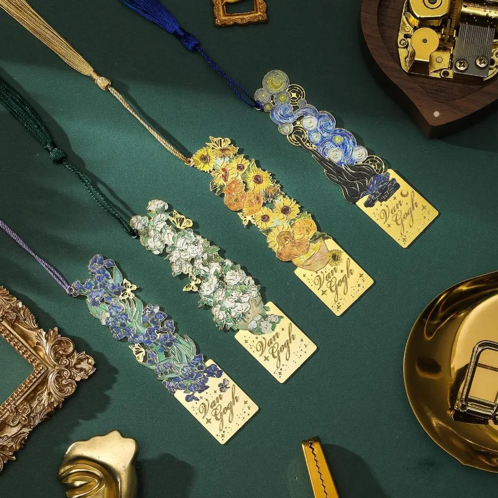 

Oil Painting Metal Bookmark with Long Tassel Hollow Reading Book Clip School Office Supplies Student Gift Pagination Mark