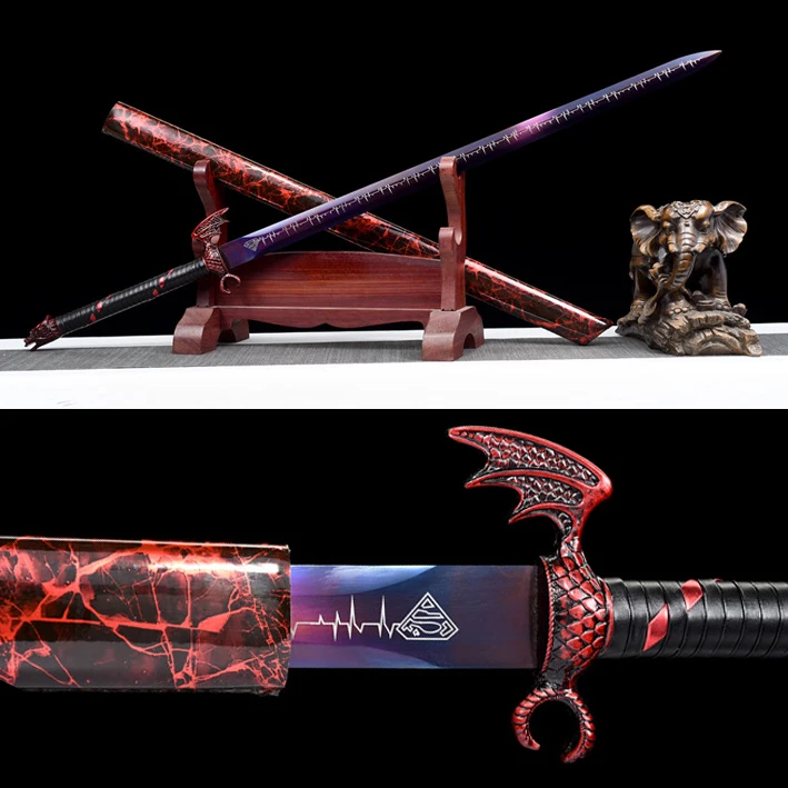 114cm Light Wave Hell Flying Dragon Sword Medieval True Steel Sword Kung Fu Tang Sword Battle ready Samurai weapon katana