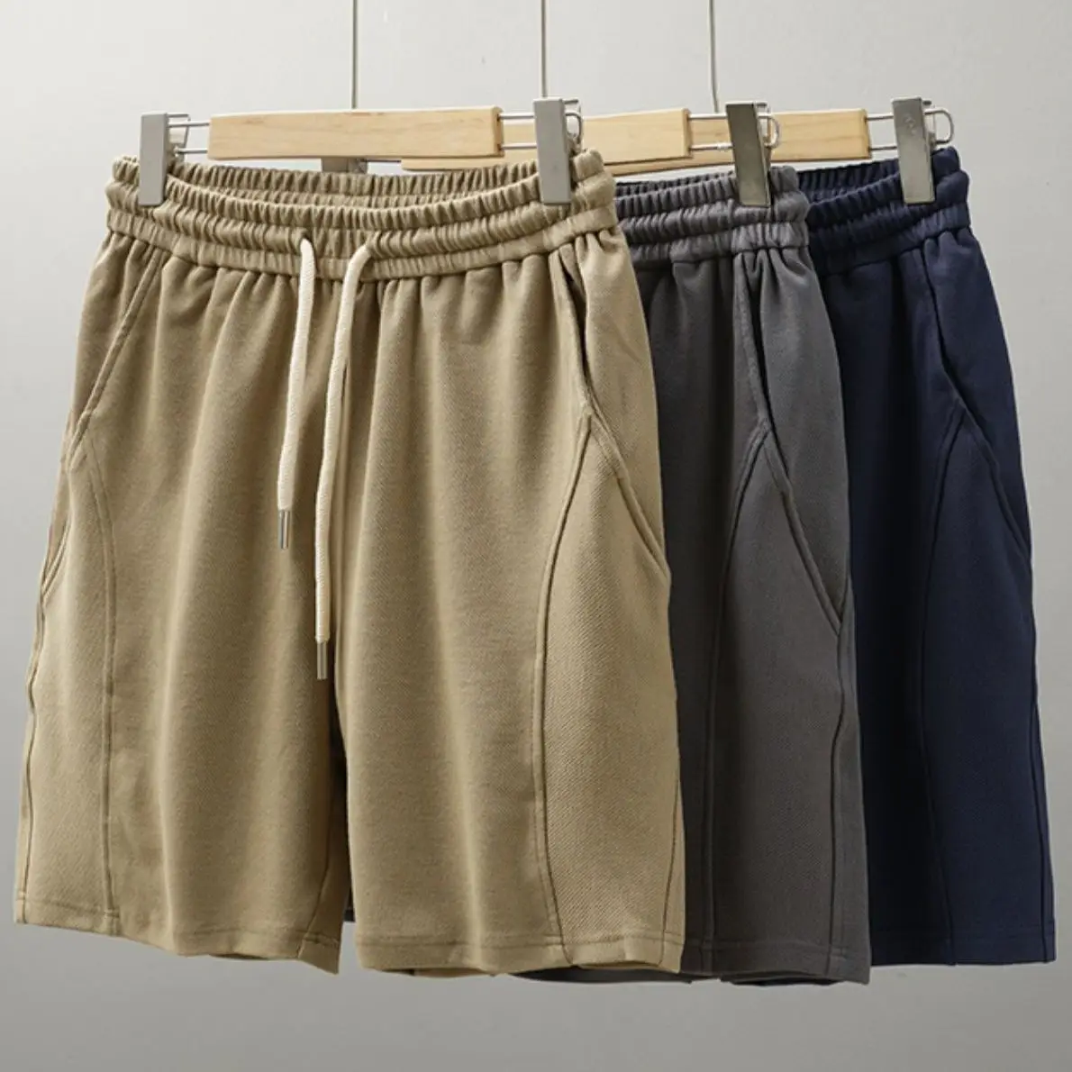 

Heavy shorts men's summer wear twill knitted sports fashion trend sweatpants khaki loose five-point pants tide