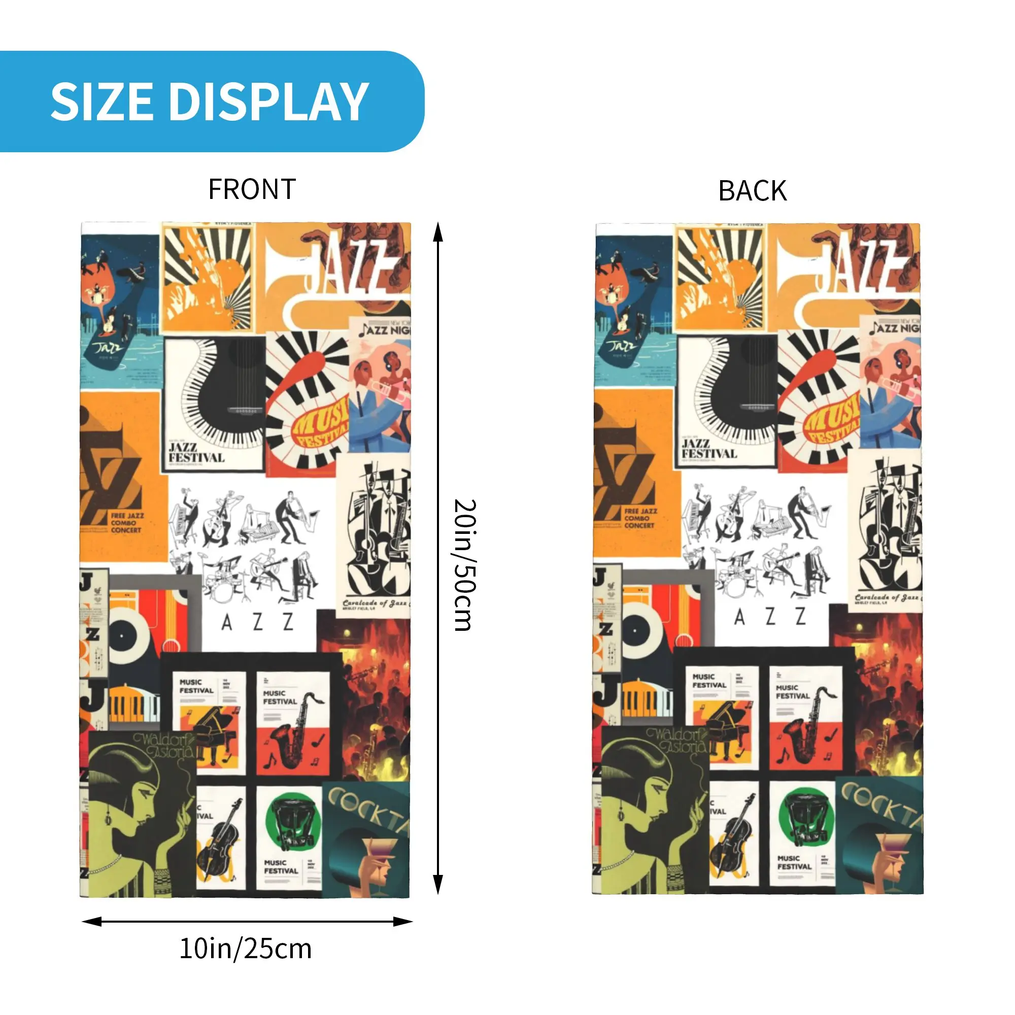 Retro Jazz Music Design  Bandana Neck Cover Printed Wrap Scarf Cycling Scarf Riding for Men Women Adult Washable