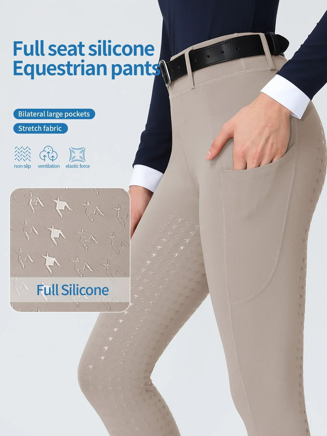 Women High Waist Houndstooth Full Seat Silicone Riding Breeches Breathable Anti-slip Wear-resistant With Deep Side Pockets
