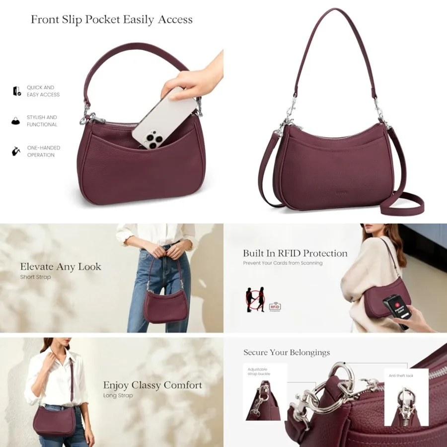 

Genuine Leather Crossbody Bags for Women Anti Theft Shoulder Purse Trendy Hobo Bag with RFID Womens Handbag Purse