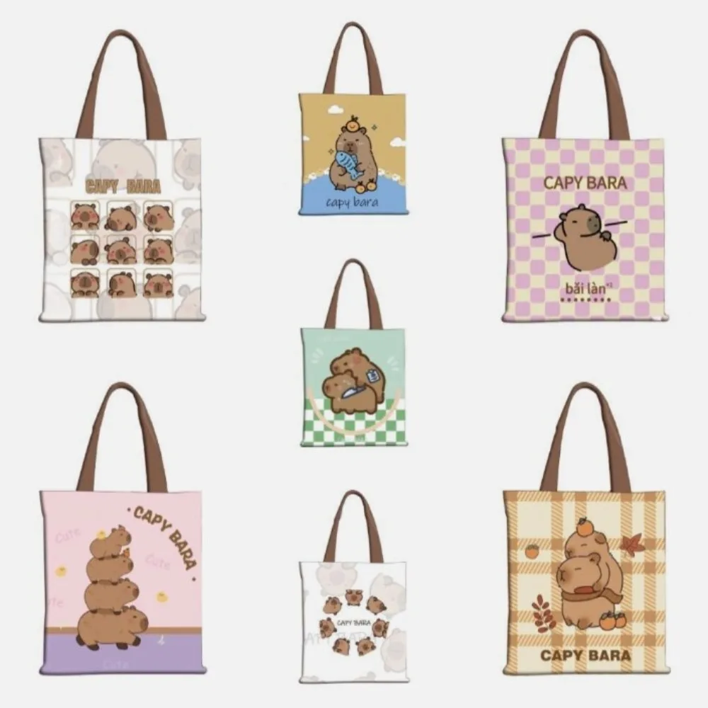 Large Capacity Tote Bag Practical Wear-resistant Canvas Capybara Bag School Bag