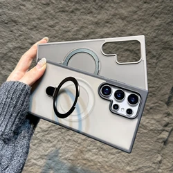 Luxury Rotate Grip Stand S25 Magnetic Case for Samsung Galaxy S24 S23 FE S22 S24 Plus S25 Ultra Magsafe Matte Shockproof Cover