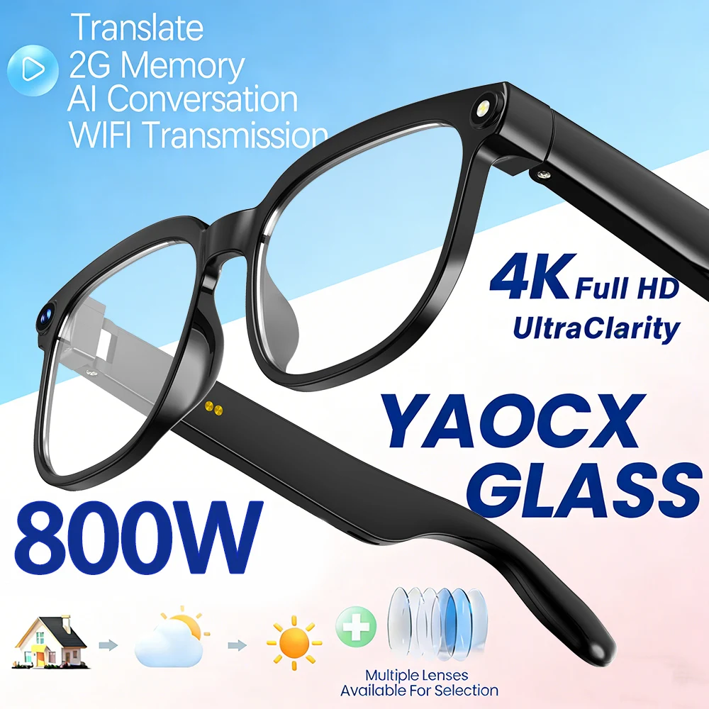 

800W With Camera Smart Glasses Woman Video Recording AI Photo Recognition Eyewear Earphone Call Translation Voice Sunglasses Men