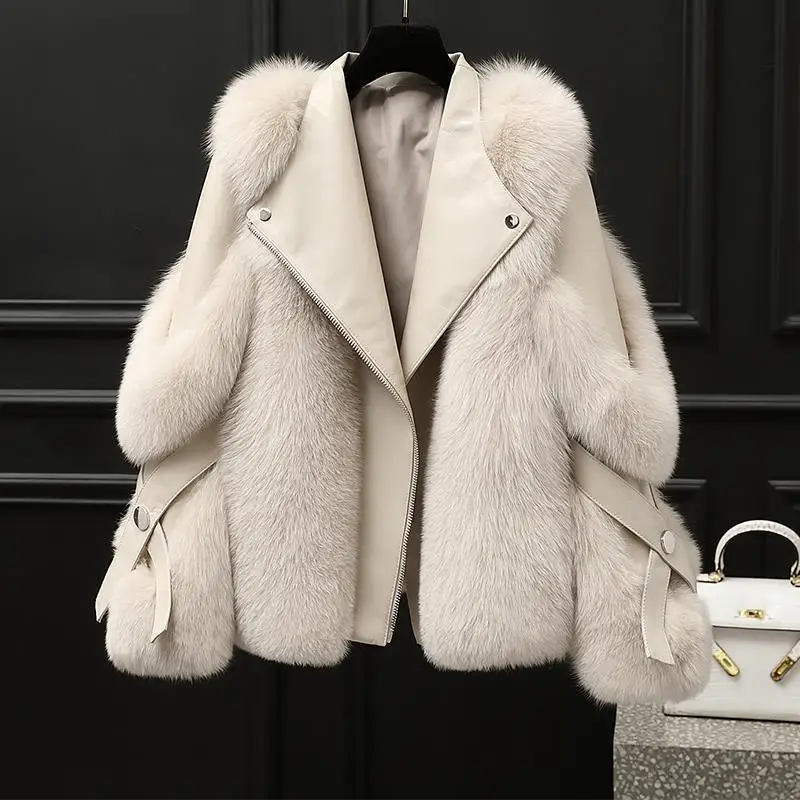 

2023 Winter New Full Skin Fox Fur Grass Short Coat Haining High Imitation Fur Fur Integrated Young Coat for Women